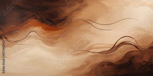 Soft flowing chocolate waves create a smooth, textured brown silk background with a light and swirled motion
