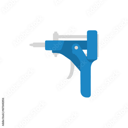 A detailed illustration of a vibrant blue sealant gun, set against a stark black background.