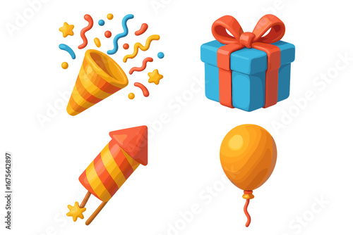 Social media marketing and SEO digital strategy illustration, vector cartoon style with a transparent background, bright colors, ordered set of marketing and SEO icons, digital promotion concept