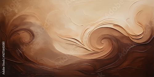Dark chocolate swirl texture flowing smoothly over a brown background, a sweet and creamy dessert illustration