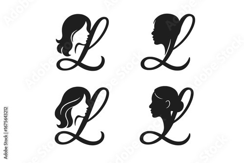 Elegant Woman Hair Salon Logo Designs Set with Stylish Female Silhouettes, Beauty and Hair Care Vector Icons, Fashion Female Profiles, Salon Branding Elements