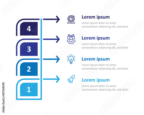 Business infographic template vector element with 4 step and icons can be used for workflow layout, business information, presentation data and web graphic design 