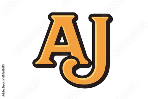 AJ monogram logo design. JA initial vector icon. Letter A and J symbol for business branding or sports team emblem. Classic typography font. Isolated 3D graphic design element.