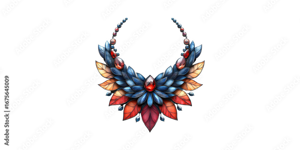 Obraz premium Intricate Gemstone Necklace Design With Vibrant Colors. Luxury And Artistic Jewelry Illustration Isolated On Transparent Background