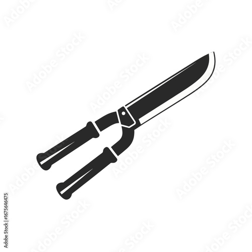 A simple, black and white illustration of garden shears, highlighting the tool's form.