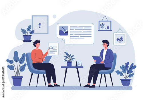 Understanding climate psychology A conversation between a therapist and a client discussing mental health and environmental concerns in a comfortable setting