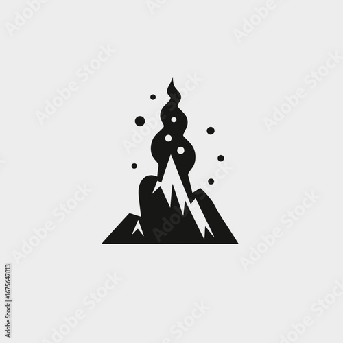 Graphic mountain peak with volcanic steam simple design aesthetic silhouette
