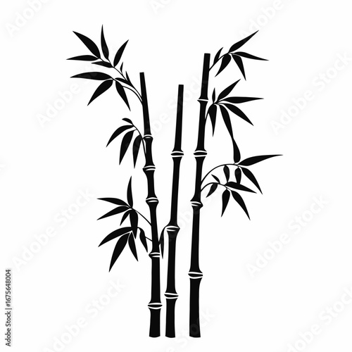 Three bamboo stalks standing together, presenting a stylized, simple background silhouette