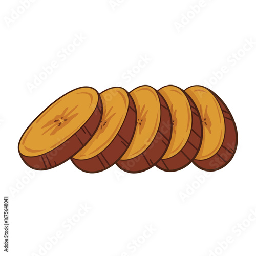 Stacked banana slices, displayed against a dark background, exhibit warm, rich tones and a simple design.
