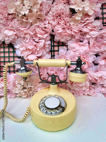 Old fashioned phone  and roses.