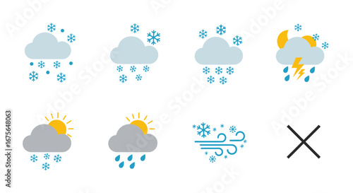 Collection of weather icons representing different weather conditions.
