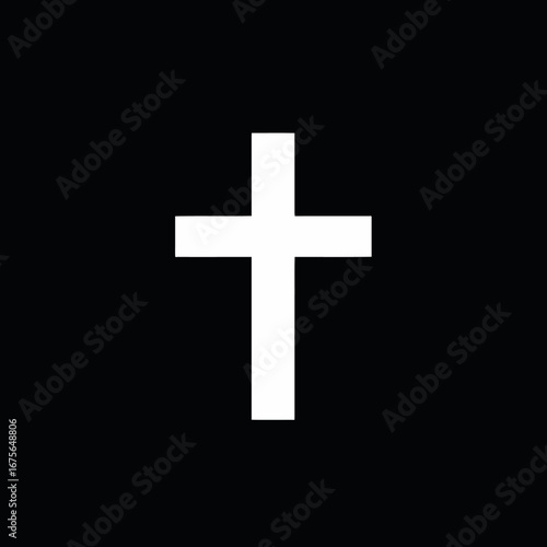 Bold white cross symbol against a stark black background silhouette