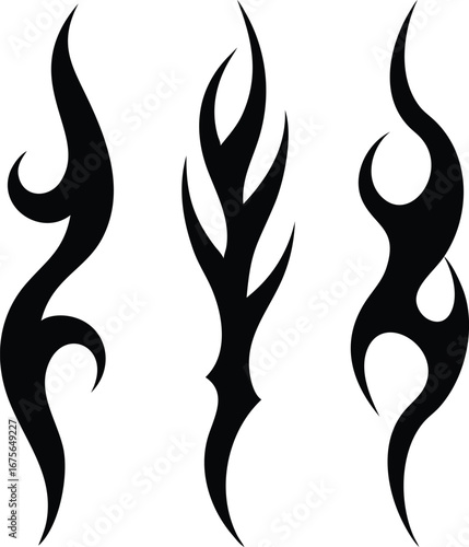 Tribal flame tattoo designs three distinct styles isolated on