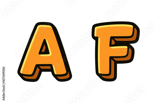 Letter A and F cartoon font. 3D comic alphabet for logo design or monogram. Bold vector typography with shadow. Playful initial illustration set. Graphic typeface element.
