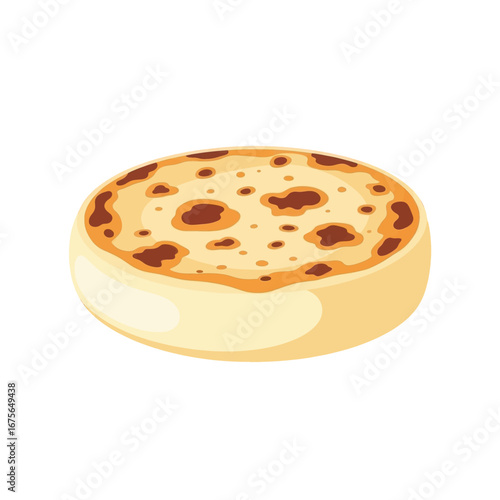 A colorful illustration of a round, baked flatbread, displaying a speckled, golden-brown design.