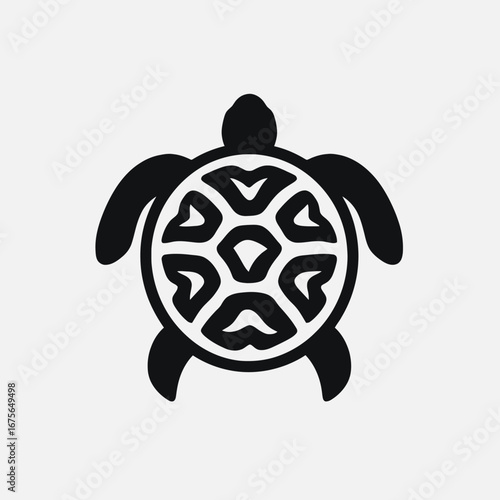 Striking graphic turtle illustration on white background in elegant silhouette