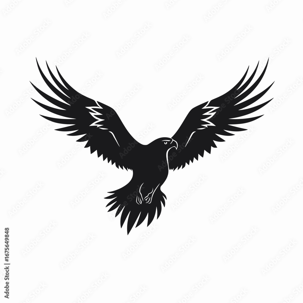 Obraz premium Majestic soaring eagle with outstretched wings rendered in sharp silhouette