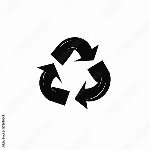 Bold graphic recycling symbol for reuse on white background silhouette