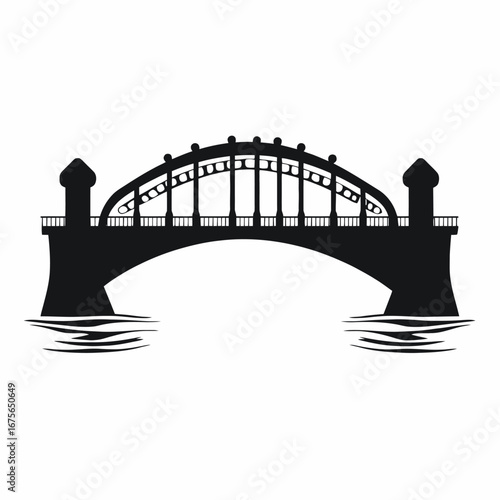Elegant city bridge spans water, simple artistic minimalist vector silhouette