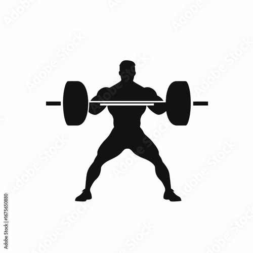 Powerful weightlifter doing squats with barbell exercise sport training silhouette