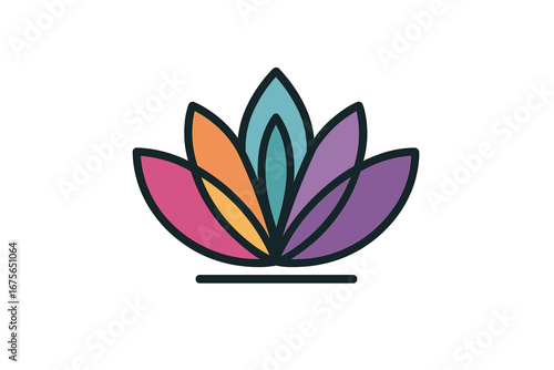 Colorful abstract lotus flower logo vector. Modern floral icon for yoga, spa, wellness, beauty business. Meditation, harmony, spiritual symbol. Zen flower design isolated.
