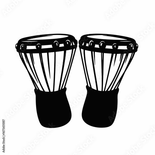 Two black and white bongo drums musical instruments vector silhouette