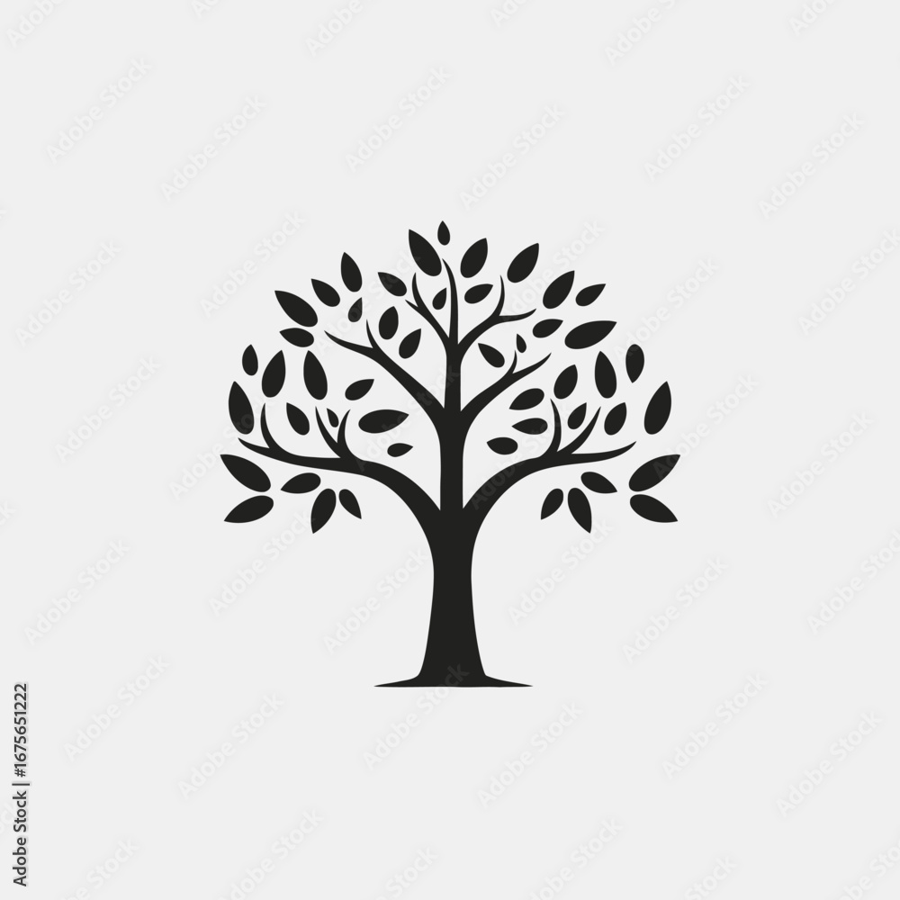 Fototapeta premium Elegant tree with leaves vector illustration, perfect minimalistic organic design silhouette