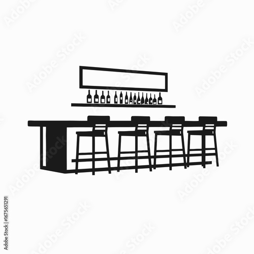 Minimalist bar scene featuring bottle decorations with a striking dark silhouette