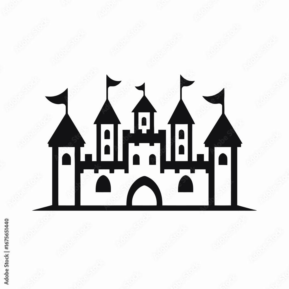 Obraz premium Fantasy kingdom fort architecture simple graphic castle tower design silhouette