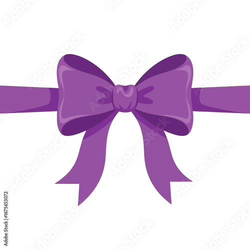A vibrant purple ribbon bow with a black background, showcasing a festive and celebratory mood.