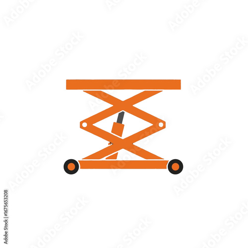 An orange scissor lift mechanism is displayed against a black background.