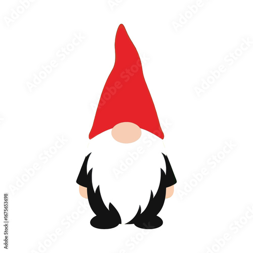 Simple, colorful gnome figure with a red hat and a white beard against a black background.