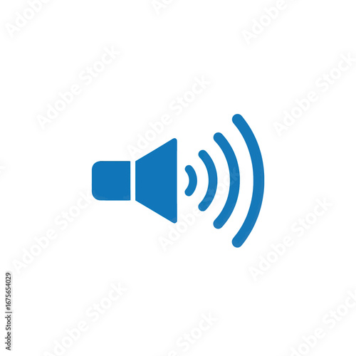 A simple, solid, blue speaker icon with sound waves radiating outward against a black background.