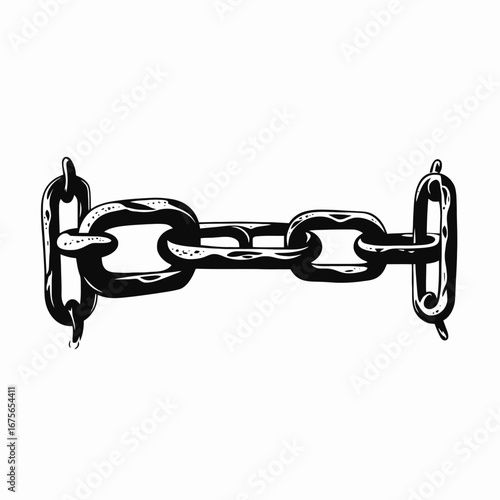 Interlocked iron chain, symbol of connection, strength and security, vector silhouette