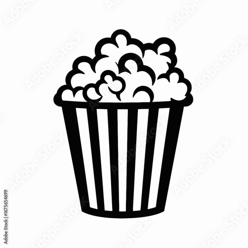 Stripped popcorn box with overflowing puffy snack treats vector silhouette