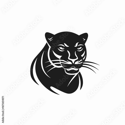 Fierce jaguar head with striking detailed facial features in stark silhouette