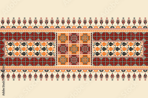 Traditional Tatreez embroidery horizontal seamless pattern, Palestinian border. Scalable vector design for print, background, template