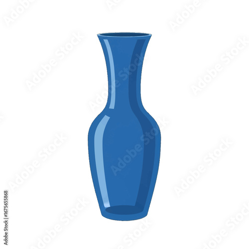A vibrant blue vase with a simple, elegant form stands out against a stark black background.