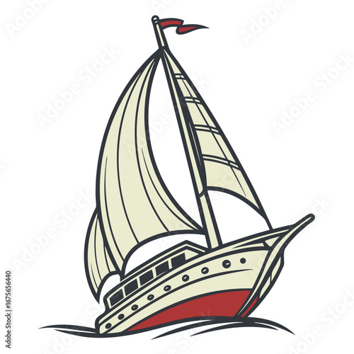 Sailing Boat Illustration with Large Sails and Nautical Adventure Design