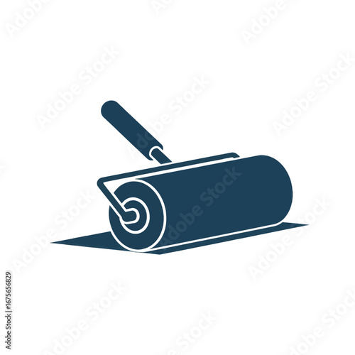 Simple illustration of a dark-blue roller used for spreading material on a surface.