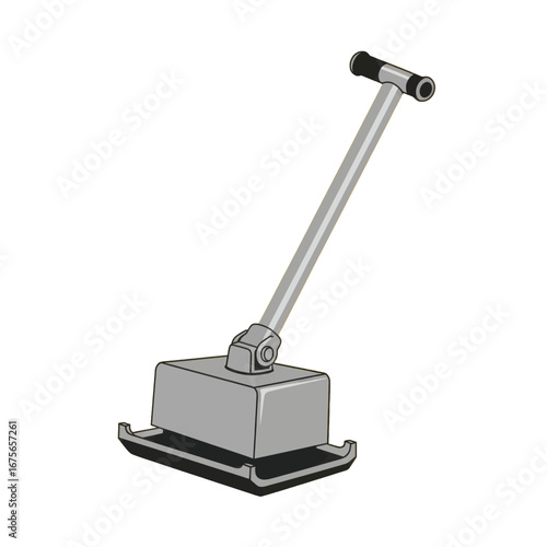 A grayscale illustration of a heavy-duty hand-operated machine with a long handle and a rectangular base.