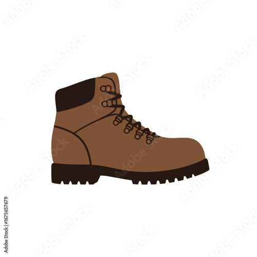 A simple illustration of a brown hiking boot against a black background.