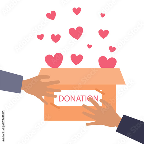 People charity donation box with red heart , humanitarian support concept , Helping others, Charity supported vector illustration
