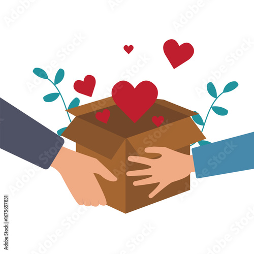 People charity donation box with red heart , humanitarian support concept , Helping others, Charity supported vector illustration
