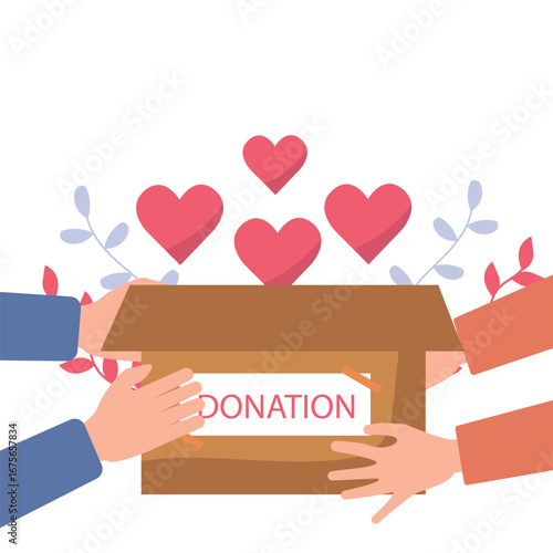 People charity donation box with red heart , humanitarian support concept , Helping others, Charity supported vector illustration
