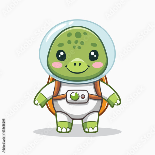 Adorable Cartoon Turtle Astronaut Exploring Space