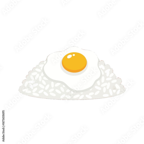 A pile of white rice topped with a fried egg, presented in a simple, cartoonish style.