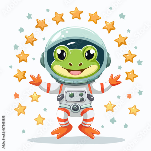 Astronaut Frog Cartoon with Stars