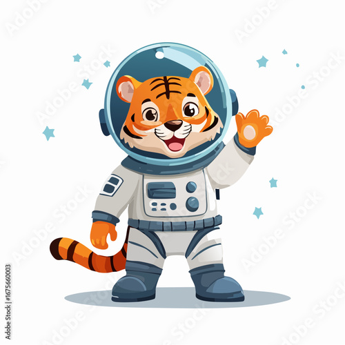 Cute Tiger Astronaut Cartoon Character