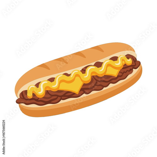 A delectable illustration of a hot sandwich, filled with savory meat, melted cheese, and a creamy sauce, presented in a simple, appealing style.